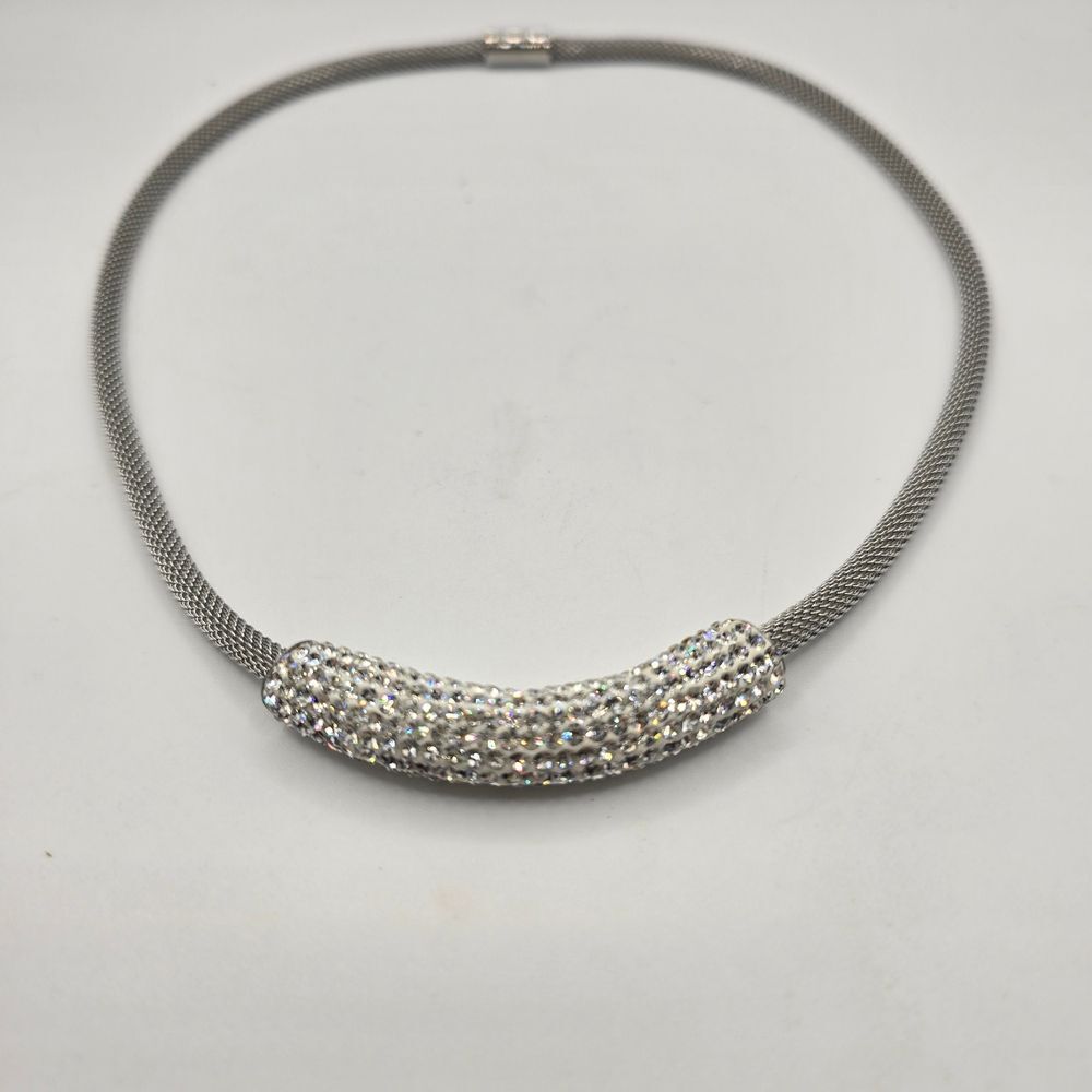 QVC Stainless Steel Steel By Design Mesh Necklace W/Rhinestones